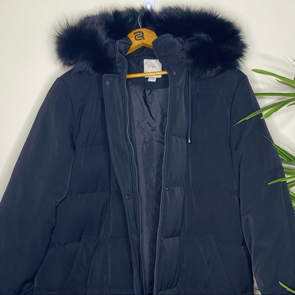 Anne Klein || Fox Fur Trim Hooded Down Coat; Size XL - Picture 9 of 14